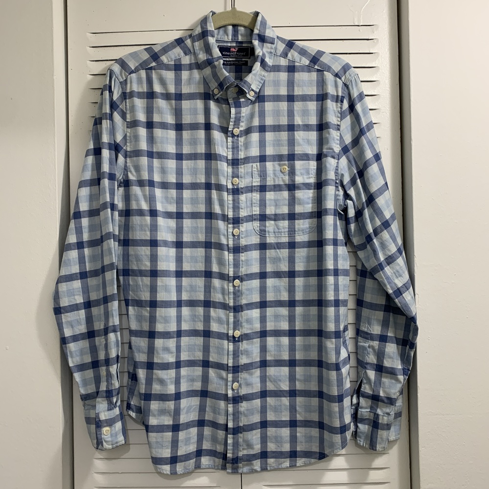 Vineyard Vines Check Long Sleeve Shirt Blue Size Medium - Picture 2 of 6